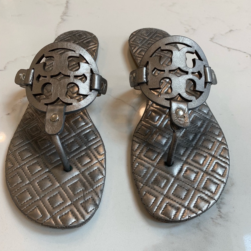 Tori Burch Miller Sandal - platinum silver